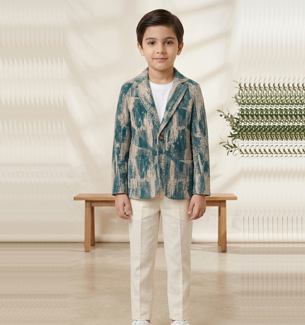 Boys' 3-Piece Elegant Blazer & Linen-Look Trouser Set (.6 TO 1 YRS)
