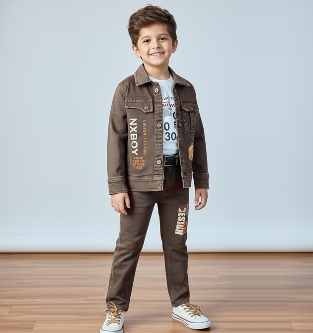 Boys' 3-Piece Earth-Tone Denim Jacket and Jeans Set  (4YRS)
