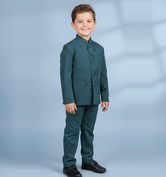 Boys' 2-Piece Teal Ethnic Indo-Western Suit (2 YRS)