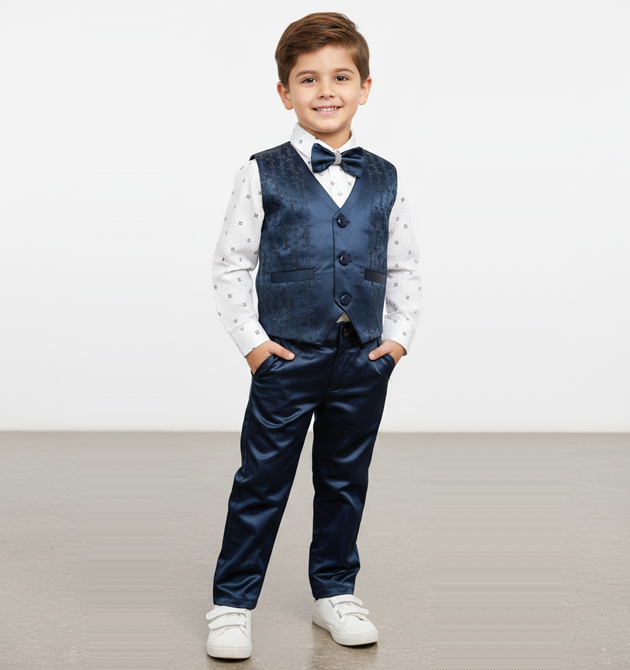 Boys' 4-Piece Premium Waistcoat and Trouser Suit Set (2 YRS)