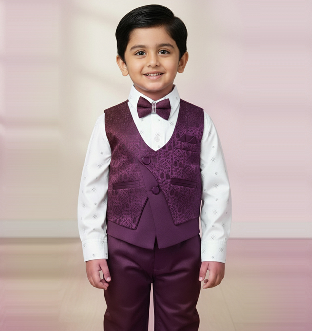 Boys' Designer 4-Piece Wine Party Suit Set (6 YRS)