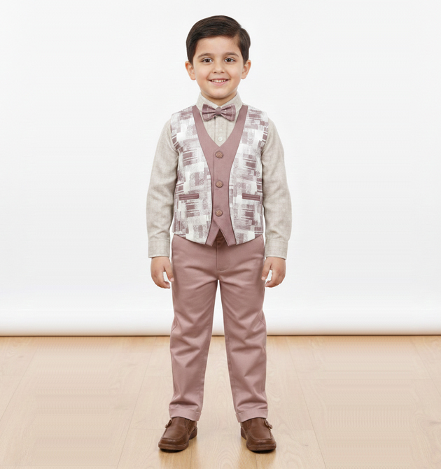 Boys' Dusty Rose 4-Piece Designer Suit Set (2 YRS)