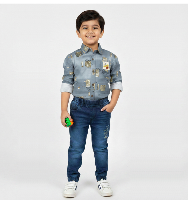 Boys' Casual Shirt & Jogger Denim Set (2 YRS)