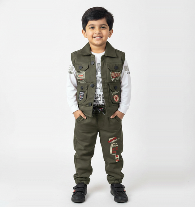 Boys' Olive Green Military-Style 3-Piece Set (1.5 YRS)