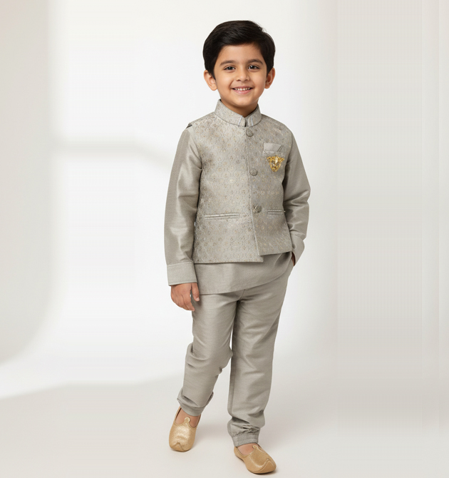 Boys' Elite Silver-Grey 3-Piece Festive Set (2 YRS)
