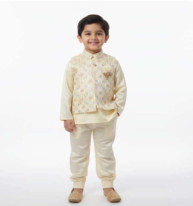 Boys' Elegant Cream 3-Piece Festive Set (Under 1 YRS)