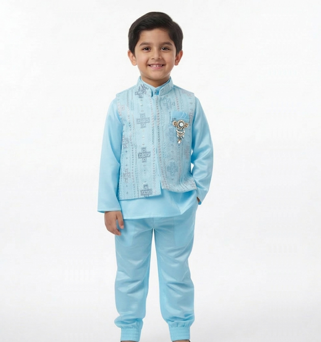 Boys' Sky Blue 3-Piece Festive Set (Under 1 YRS)