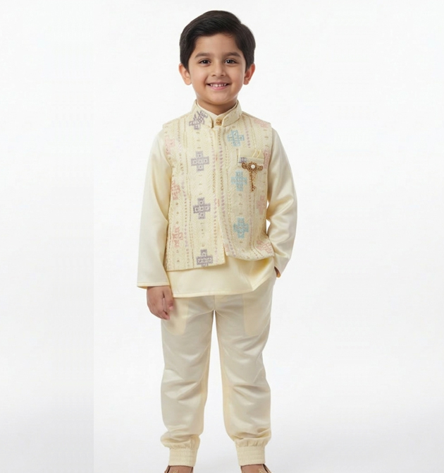 Boys' Elegant Cream 3-Piece Festive Set (Under 1 YRS)