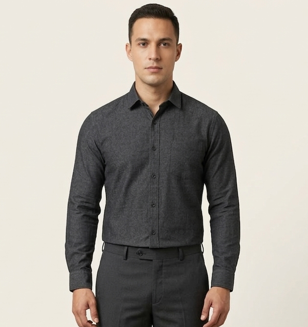 Men’s Premium Charcoal Grey Slim-Fit Flannel Shirt (S)