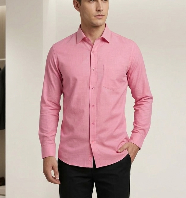 Men’s Rose Pink Premium Textured Formal Shirt (L)