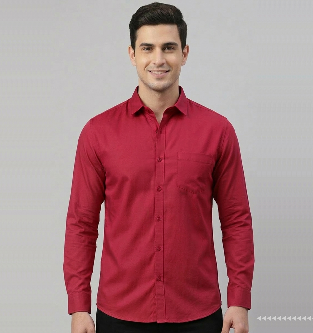 Men’s Maroon Red Premium Solid Formal Shirt (L)