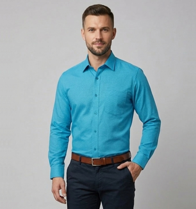 Men’s Electric Turquoise Textured Formal Shirt (L)