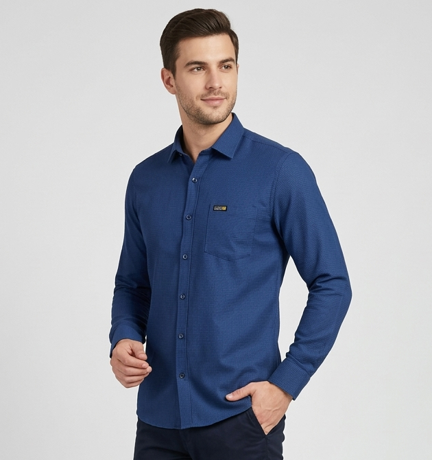 Men’s Cobalt Blue Micro-Texture Smart Casual Shirt (M)