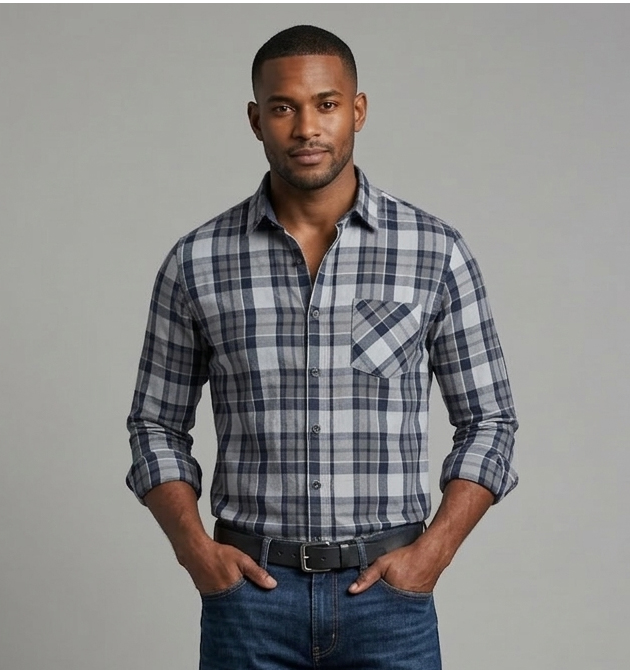 Men’s Slate & Shadow Plaid Premium Casual Shirt (XL)