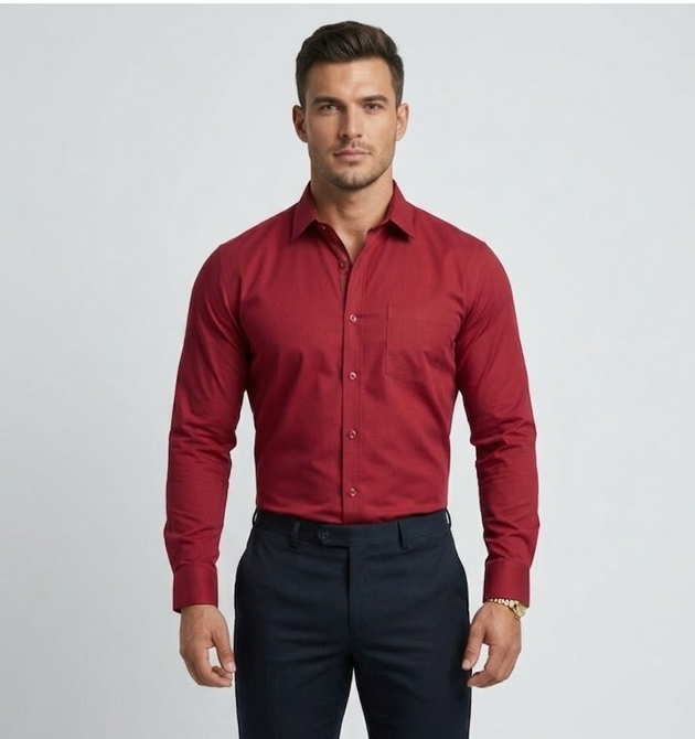 Men’s Crimson Red Premium Micro-Textured Shirt (M)