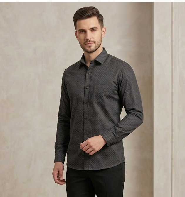 Men’s Charcoal Onyx Micro-Geometric Premium Shirt (L)