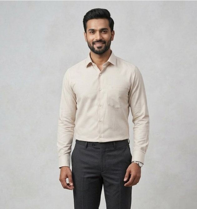 Men’s Sand Beige Premium Textured Linen-Cotton Shirt (L)