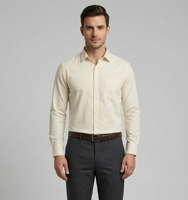 Men’s Premium Cream Cotton Tailored Formal Shirt (M)