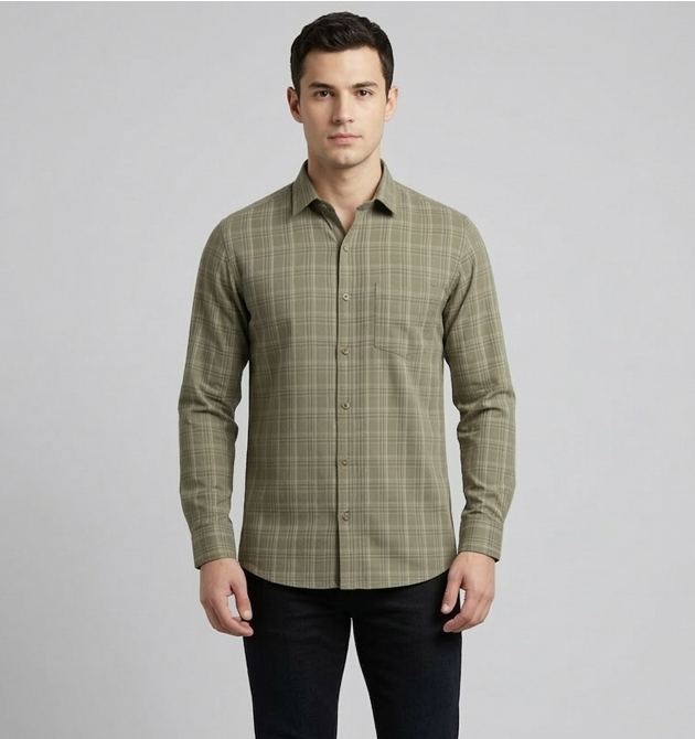 Men’s Sage Olive Plaid Premium Smart-Casual Shirt (M)