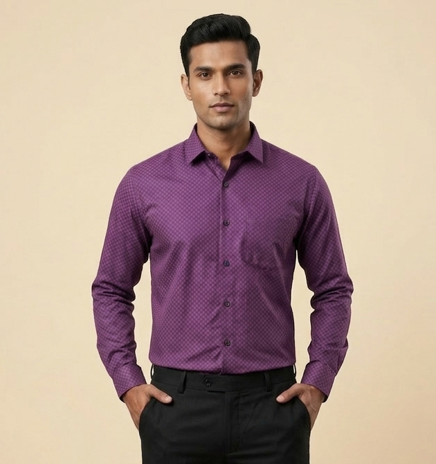 Men’s Regal Plum Micro-Textured Premium Formal Shirt (L)