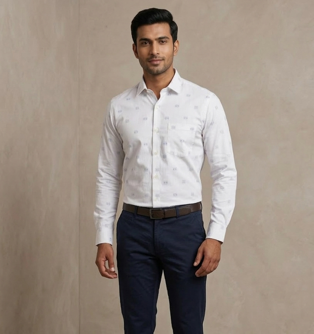 Men’s Printed Semi-Formal Cotton Shirt (L)