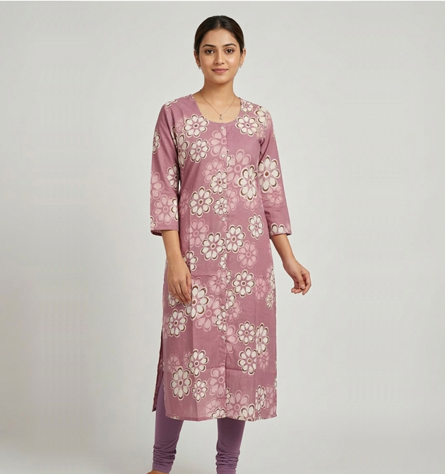 Dusty Mauve Floral Print Cotton KurtI (XXL)