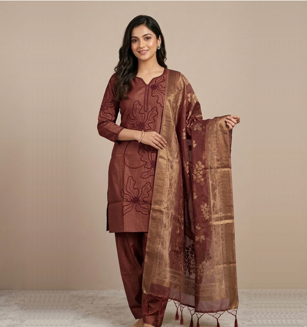 Exquisite Wine Silk Blend Festive Suit Set (XXL)
