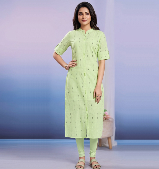 Zesty Lime Green Textured Cotton Kurti (XXL)
