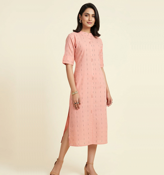 Luxora Peach Embroidered Straight Kurti (XXL)