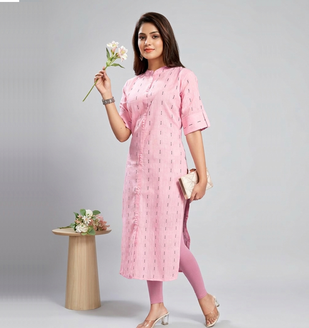 Luxora Candy Pink Embroidered Straight Kurti (XXL)
