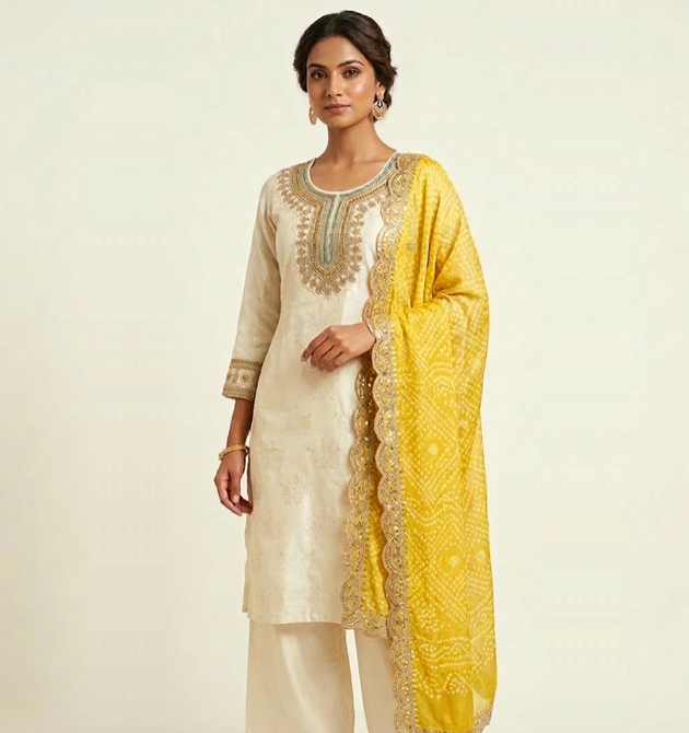Luxora Ivory Silk Suit Set (M)