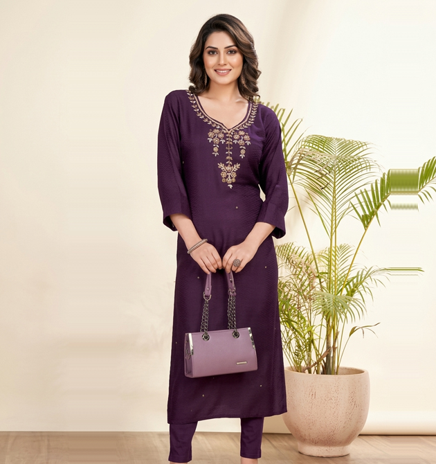 Luxora Deep Plum Embroidered Kurti (XXL)