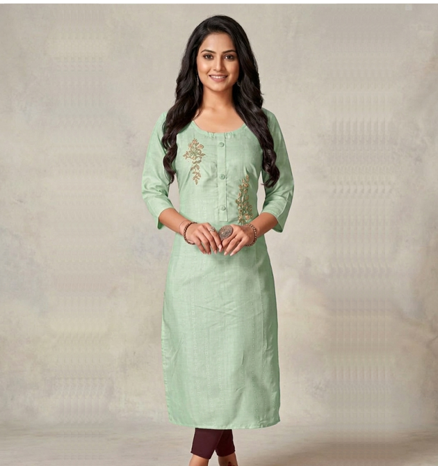 Luxora Seafoam Green Embroidered Straight Kurta (XXL)