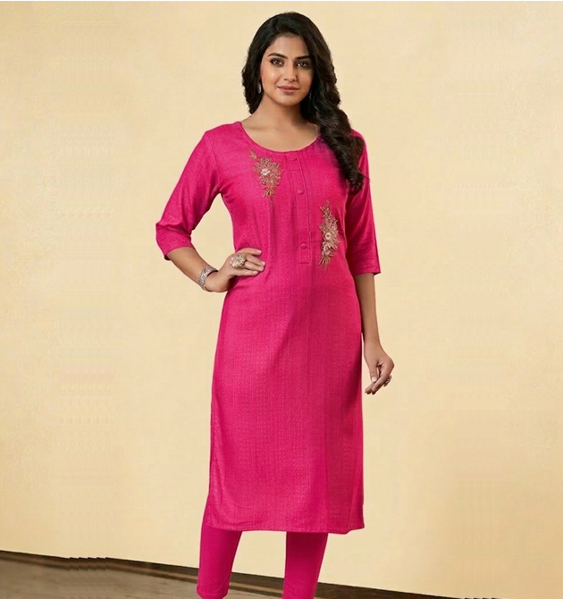 Luxora Radiant Magenta Embroidered Straight Kurti (L)