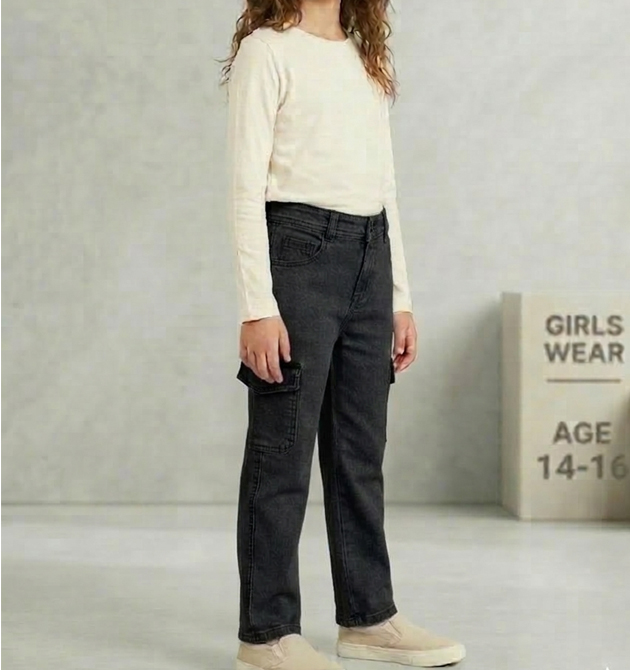 Washed Black Cargo Jeans (10-12 YRS)