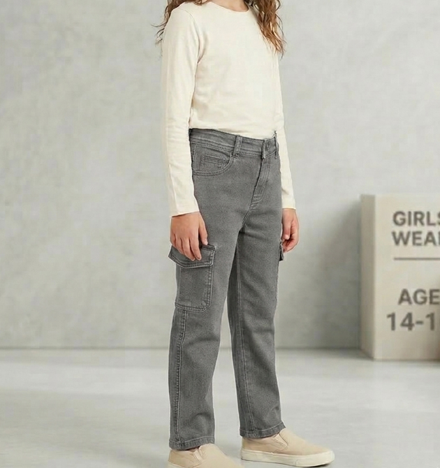 Soft Charcoal Grey Cargo Jeans (6-8 YRS)