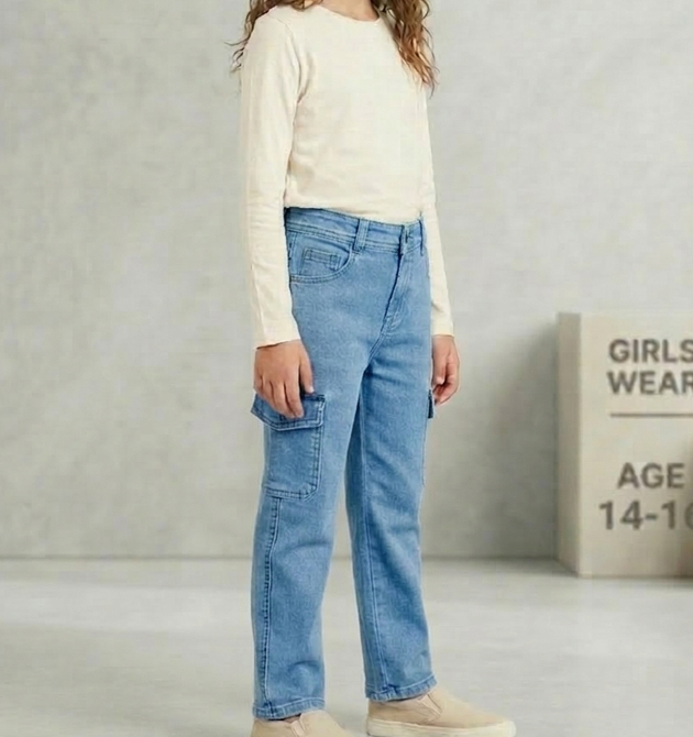 Ice Blue Cargo Jeans (8-10 YRS)
