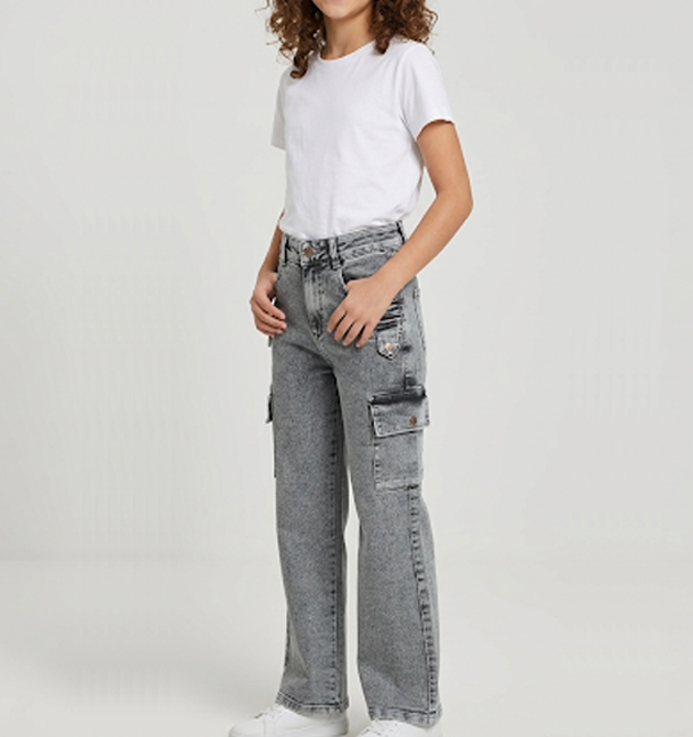 Premium Acid Wash Grey Cargo Jeans (10-12 YRS)