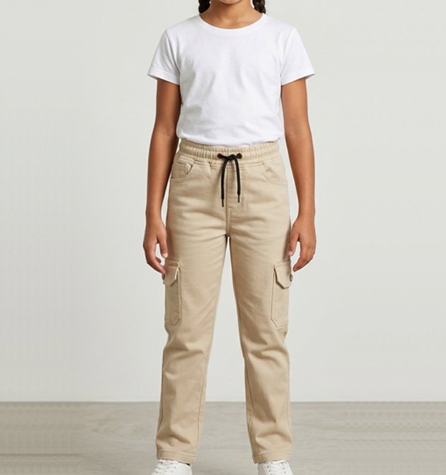 Comfort-Fit Beige Cargo Joggers (3-4 YRS)